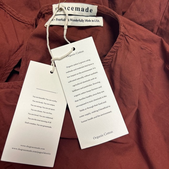 Gracemade Miriam Organic Cotton Knee Length Puff Sleeve Dress NWT Red Clay - Picture 6 of 6